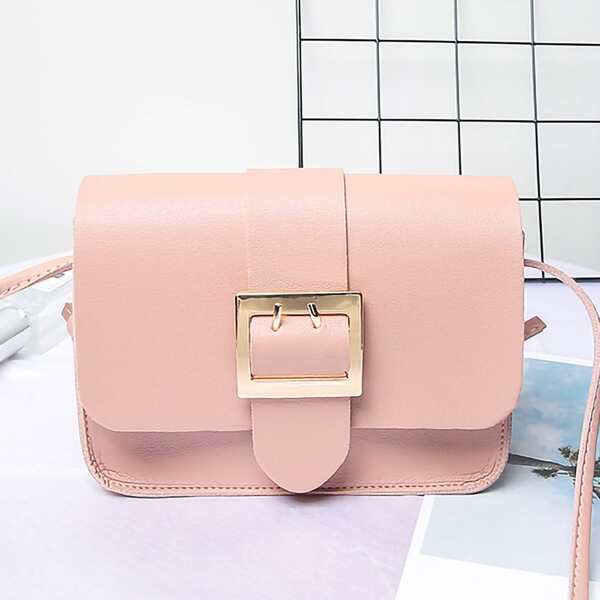 

Minimalist Buckle Decor Crossbody Bag, Pink
