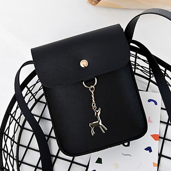 

Metal Decor Flap Square Bag, Black