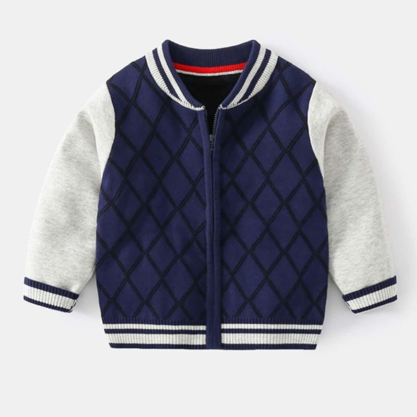 

Toddler Boys Plaid Elbow Patched Zip-up Bomber Jacket, Navy blue