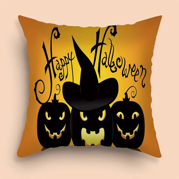 

Halloween Pumpkin Print Cushion Cover Without Filler, Multicolor