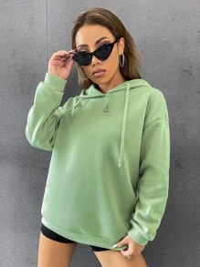 SHEIN EZwear 標語圖案落肩袖抽繩連帽衫 - 薄荷綠 - 查看 6