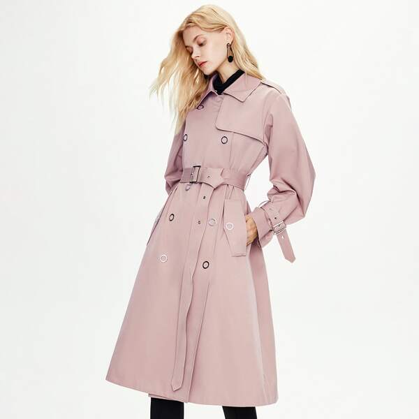 

Double Button Belted Trench Coat, Dusty pink