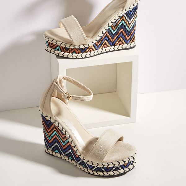 

Chevron Pattern Wedge Strappy Sandals, Apricot