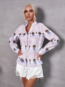GENKIRA Blusa con estampado de tie dye con botón - Morado - Ver 4