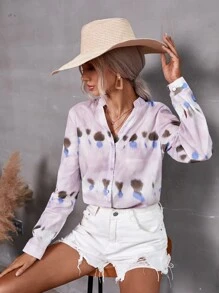 GENKIRA Blusa con estampado de tie dye con botón - Morado - Ver 5