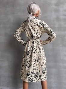 滿版印花腰帶襯衫洋裝 - 彩色 - 查看 2