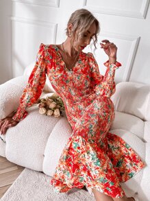 Đầm Viên lá sen Dải chun Hoa Tất cả trên in Boho - Nhiều màu - Xem 6