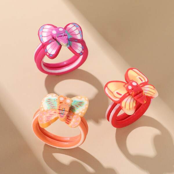 

3pcs Butterfly Decor Ring, Multicolor