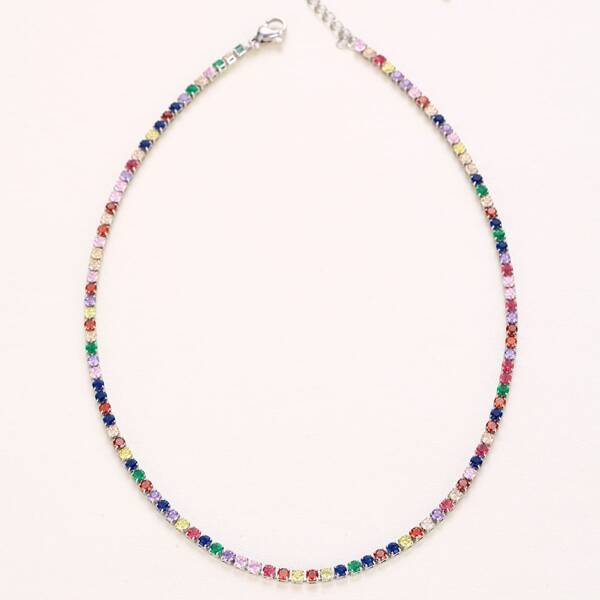 

Round Zircon Decor Necklace, Multicolor