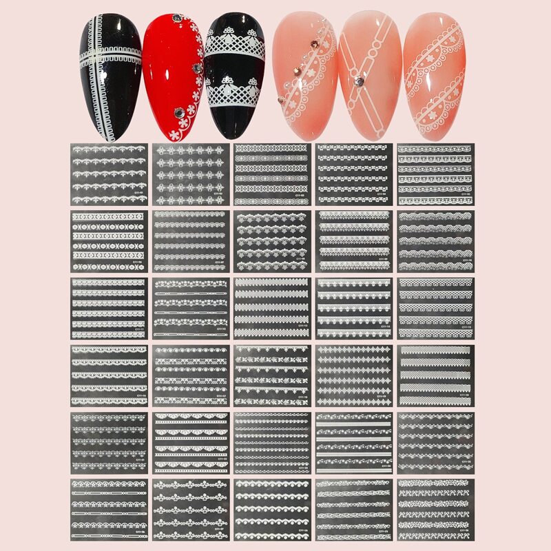 

30pcs Geometric Print Nail Art Sticker, White