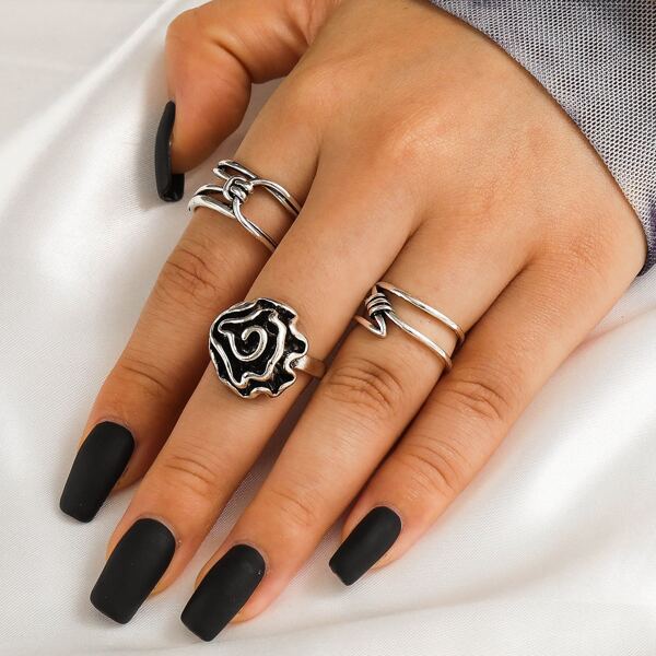 

3pcs Flower Decor Ring, Black
