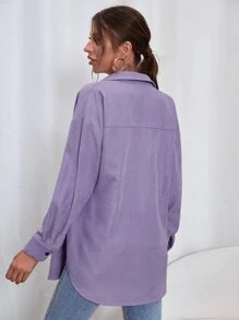 SHEIN MOOSTA 休閒貼布 口袋 前紐扣字母女士常規外套 - 紫羅蘭色 - 查看 2