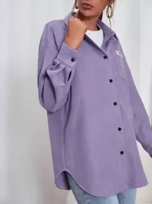 SHEIN MOOSTA 休閒貼布 口袋 前紐扣字母女士常規外套 - 紫羅蘭色 - 查看 5