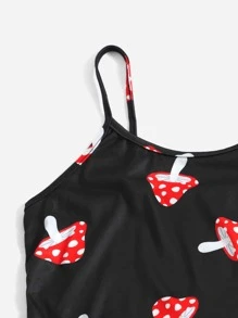 ZzzCrew Mushroom Print Tie Front Lettuce Trim Pajama Set