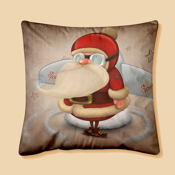 

Christmas Santa Print Cushion Cover Without Filler, Multicolor