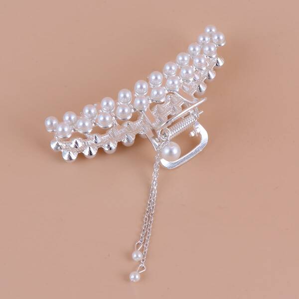 

Faux Pearl Decor Hair Claw, Silver