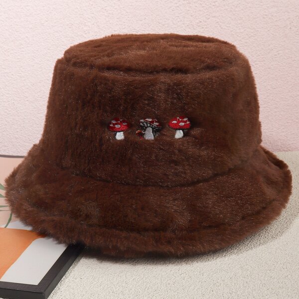 

Mushroom Pattern Bucket Hat, Brown