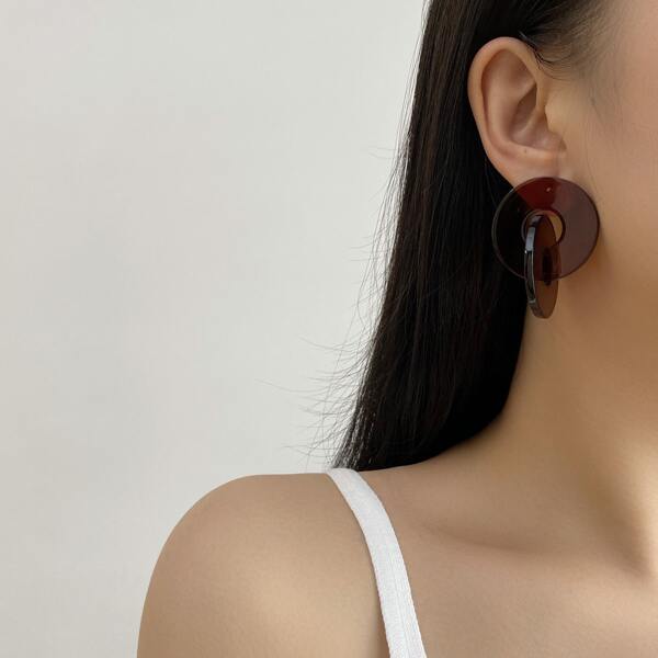 

Acrylic Round Decor Earrings, Coffee brown