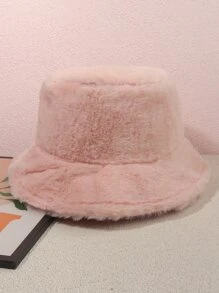 Cute 1pc Women's Embroidered Baby 90s Casual Plush Bucket Hat For Autumn And Winter, Winter Outfits - Pink - View 2