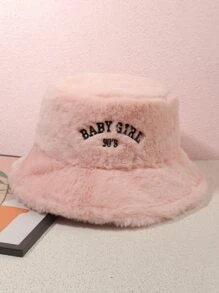 Cute 1pc Women's Embroidered Baby 90s Casual Plush Bucket Hat For Autumn And Winter, Winter Outfits - Pink - View 1