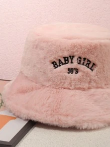 Cute 1pc Women's Embroidered Baby 90s Casual Plush Bucket Hat For Autumn And Winter, Winter Outfits - Pink - View 4