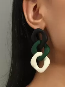 撞色鏈條耳環 - 彩色 - 查看 1