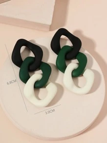 撞色鏈條耳環 - 彩色 - 查看 2