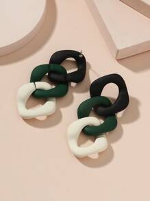 撞色鏈條耳環 - 彩色 - 查看 3