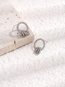 方晶鋯石圓環裝飾耳墜 - 銀色 - 查看 1