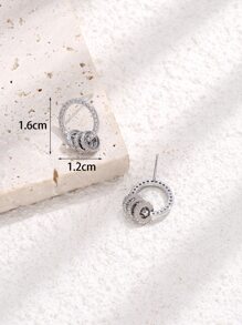 方晶鋯石圓環裝飾耳墜 - 銀色 - 查看 3