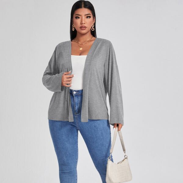

Plus Solid Placket Jacket, Grey