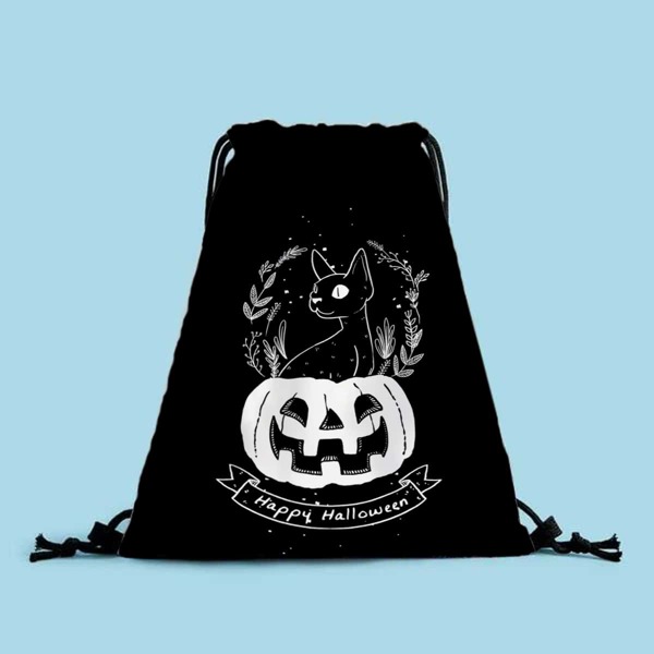 

Halloween Cartoon Graphic Drawstring Backpack, Black and white
