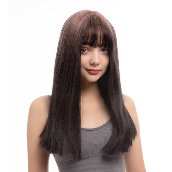 

Long Straight Wig With Bangs, Brown