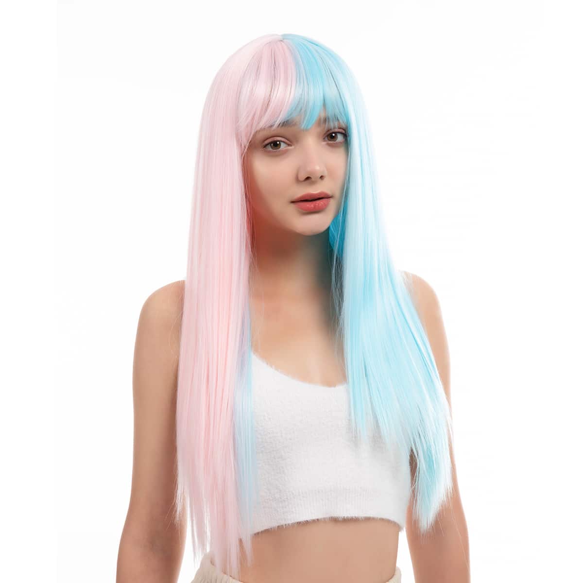 

Two Tone Long Straight Wig With Bangs, Multicolor