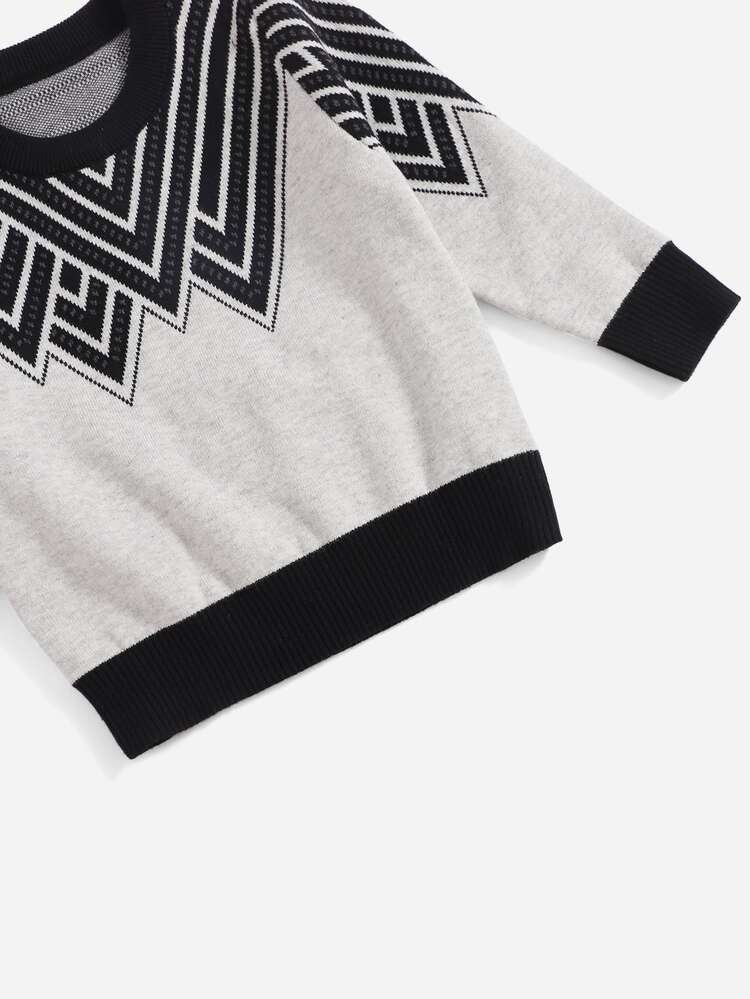 Toddler Boys Chevron Pattern Sweater - Black and White - View 4