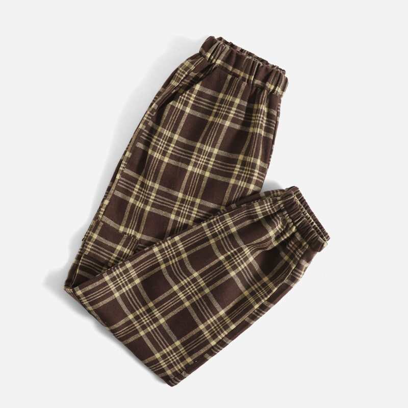 

Plaid Elastic Waist Cargo Joggers, Coffee brown