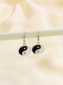 Yin & Yang Decor Drop Earrings - Black and White - View 1