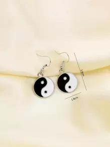 Yin & Yang Decor Drop Earrings - Black and White - View 3