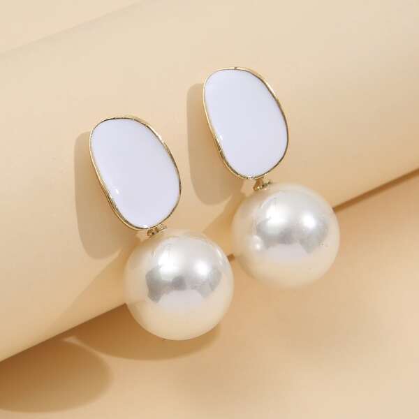 

Faux Pearl Decor Earrings, White