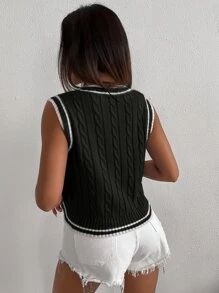 SHEIN Unity Cable Knit Sweater Vest - Black - View 2
