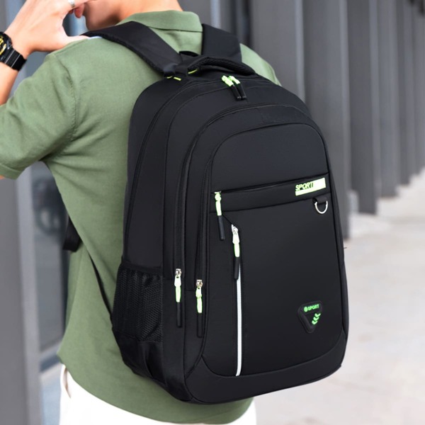 

Men Letter Detail Multi-Compartment Backpack, Black