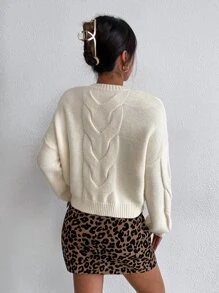 SHEIN Essnce Drop Shoulder Solid Cable Knit Jumper - Apricot - View 2