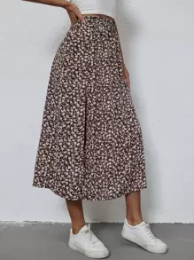 SHEIN Clasi 小碎花開衩短裙 - 咖啡棕 - 查看 4