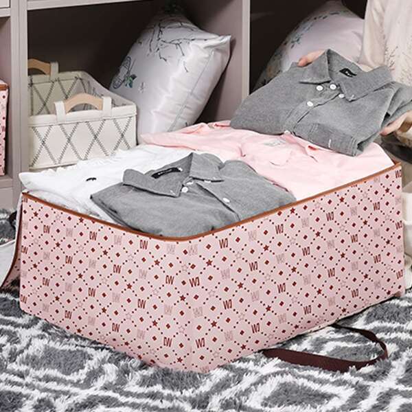

1pc Geometric Pattern Quilt Storage Bag, Pink