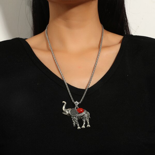 

Elephant Charm Necklace, Silver