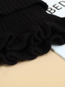 女士围脖荷叶边高领假领子保暖秋冬季围巾柔软假领子时尚针织围巾纯色 - 黑色 - 查看 3