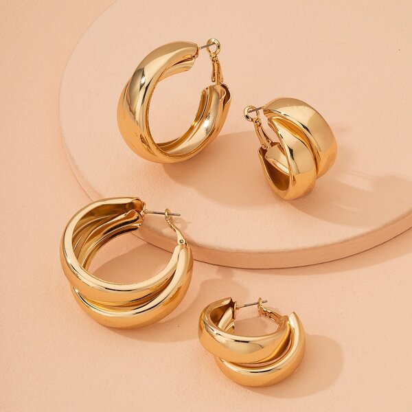 

2pairs Solid Hoop Earrings, Gold