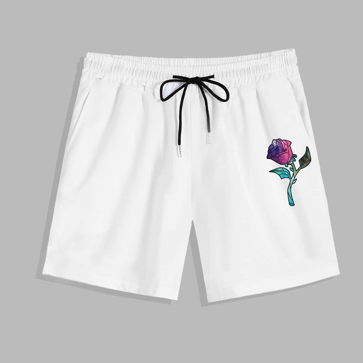 

Guys Floral Print Drawstring Shorts, White