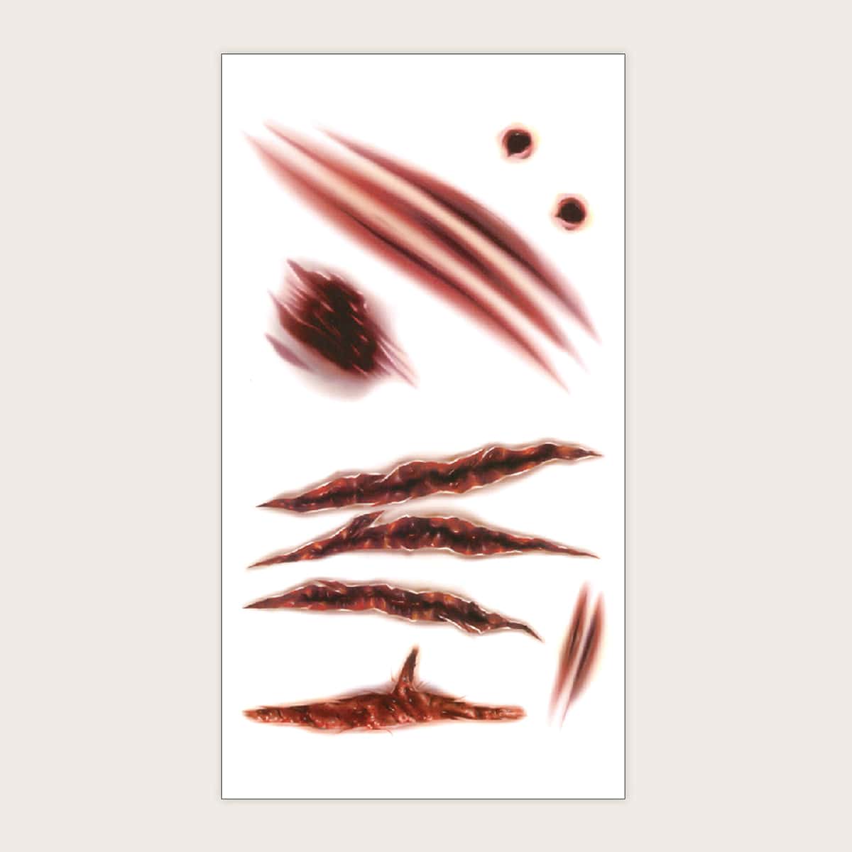 

1sheet Halloween Scar Pattern Tattoo Sticker, Red
