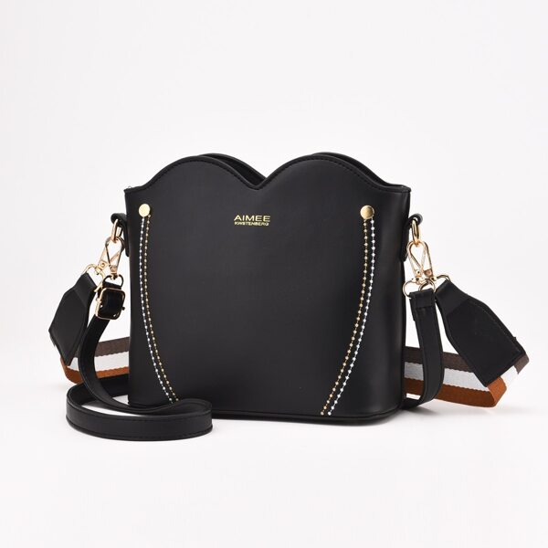 

Trim Detail Crossbody Bucket Bag, Black